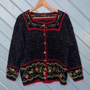 Vrikke Norwegian Wool Embroidered Floral Vintage Cardigan